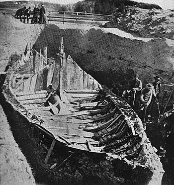 Bild der Ausgrabung des Gokstad-Schiffes
